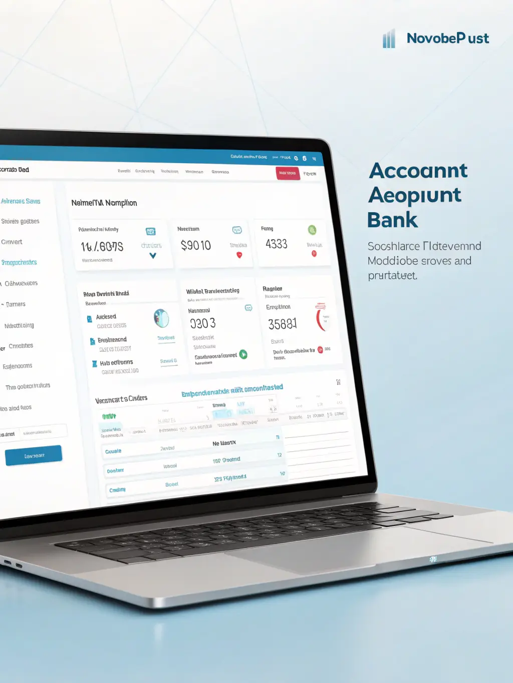 A modern, minimalist image of a secure online banking interface on a laptop screen, emphasizing security and global accessibility.